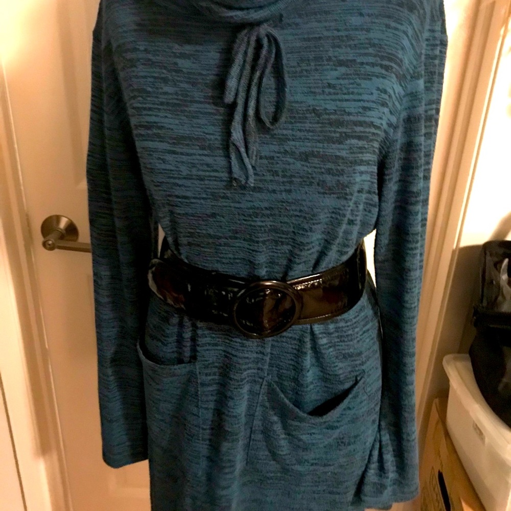 Sweater dress-Turquoise 2 pockets